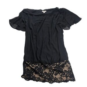 CB Established 1962 Blouse Women S Black Excellent Lace Hem Flutter Sleeve Tunic